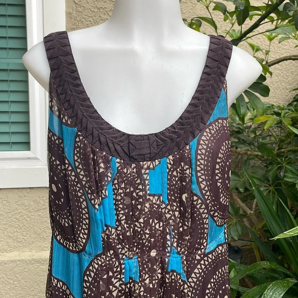 Tory Burch Blue and Brown Midi Dress with Elegant Design